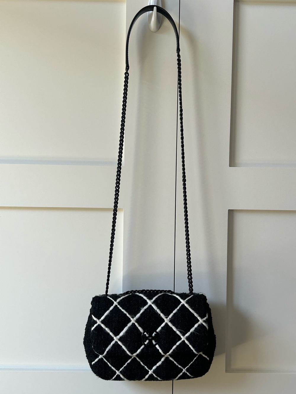 Tory Burch Black Willa Tweed Small Shoulder Bag